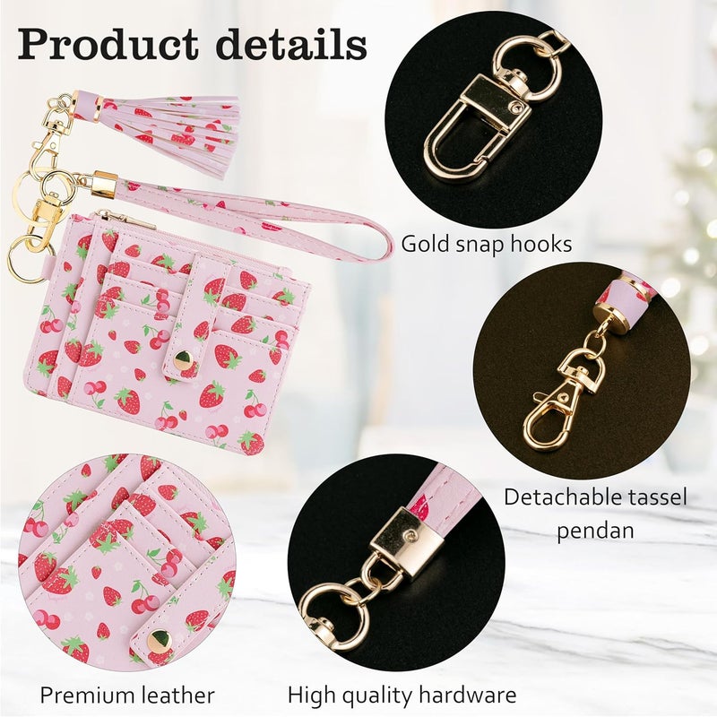 KNGITRYI Small Wristlet Wallets for Women RFID Credit Card Holder Wallet Keychain Wristlet Wallet Credit Card Wallets for Women (Strawberry) - Image 4